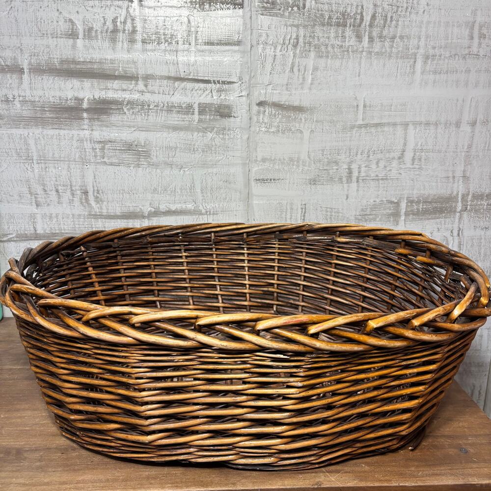 Dark Brown Oval Shaped Wicker Basket